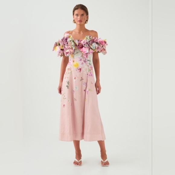 Aje Dresses & Skirts - Aje Misha Maxi Dress Floral Maxi Pink 3D Flowers Size 6/US2 Party Weadding